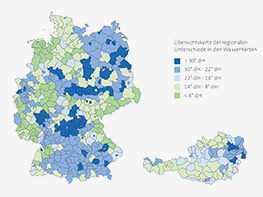 A víz keménysége Németországban és Ausztriában régiónként igen különböző.